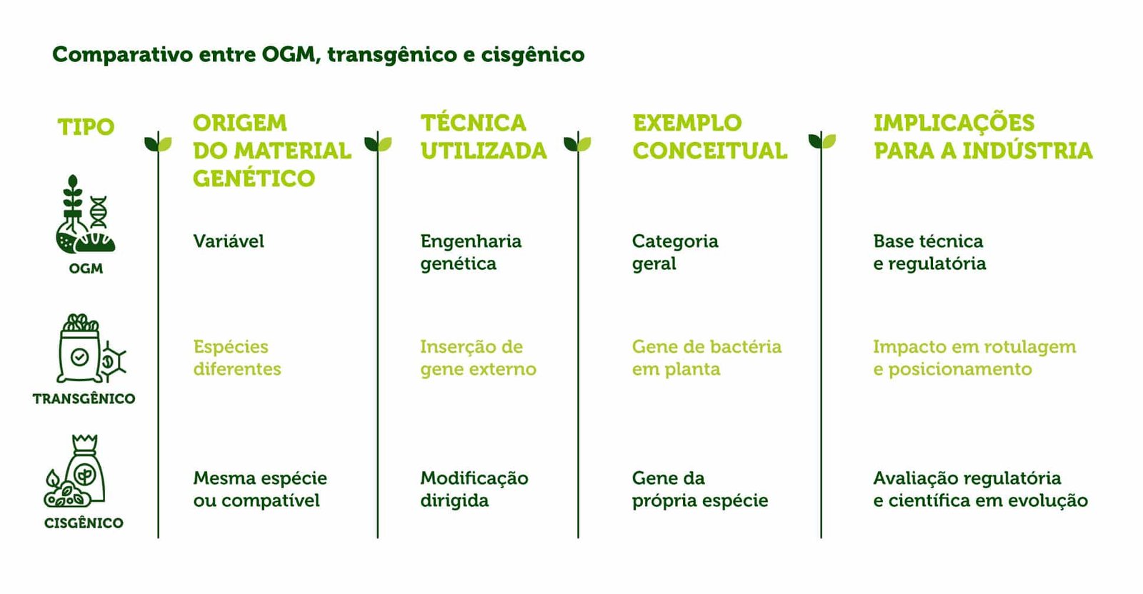 Comparativo entre OGM, transgênico e cisgênico